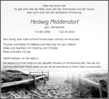 Anzeige von Hedwig Middendorf 